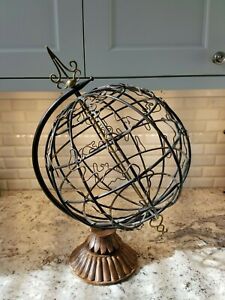 Large Artistic Brass Metal Hollowed World Globe Wood Stand 21 Tall India Euc