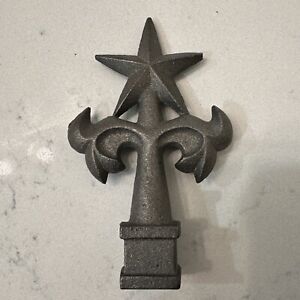 Ornate Cast Iron Fence Finial Texas Star Silver Tone No Rust See Pics 