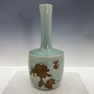 10 6 Old Antique Song Dynasty Guan Kiln Ru Porcelain Cyan Chrysanthemum Vase
