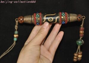 5 2 Tibetan Old Natural Agate Onyx Eyes Dzi Pray Beads Exorcism Amulet Pendant