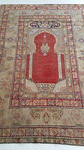 Antique Turkish Hand Made Silk Oriental Rug Prayer Design 4 3 X 6 1 