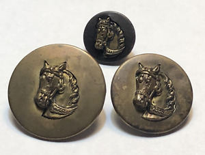 Antique Metal Picture Buttons Horse Head With Fancy Bridle 3 Sizes