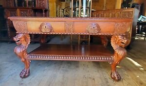 Victorian Horner Style Mahogany Lion Griffin Desk