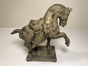 Vintage Cast Iron Statue Of Chinese Tang Dynasty War Horse 6 25 