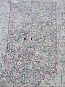 Indiana State By Itself 1894 Smith Scarce Large Hand Colored Map