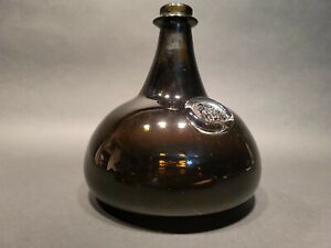 8 Antique Vintage Style Black Glass Blown Onion Wine Bottle Green