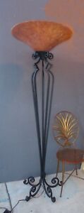 Tall Spanish Style Wrought Iron Floor Lamp W Upside Down Lampshade