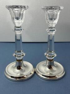 Stunning Vintage Pair Solid Silver Cut Glass Candlesticks Holders Birm 1994