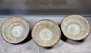 Lot 3 Pcs Korean Dumbung Buncheon Ware Handmade Pottery Clay Rice Bowls 5 D