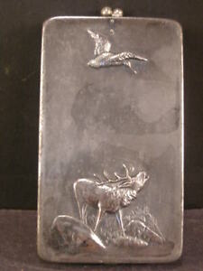 Victorian Figural Silver Stag Duck Men Vanity Mechanical Coat Hat Brush Box Case