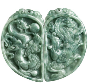 100 Pure Natural Jadeite A Jade Hand Carved Dragon And Phoenix Pendant C14