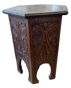 Incredibly Detailed Mission Arts And Crafts Era Hexagon Wood Side End Table