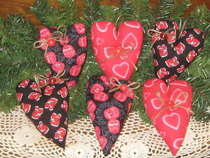 Valentine Decor 6 Assorted Hearts Tree Ornaments Handmade Crafts Wreath Accents