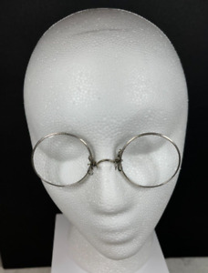 Antique Pince Nez Round Silver Tone Eyeglasses W Case Signed Sara Cinnamon