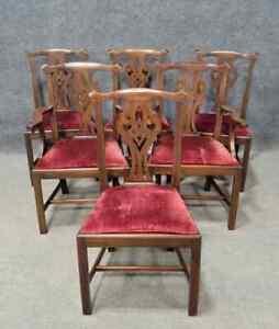 Set Of 6 Henkel Harris Mahogany Dining Room Chairs Model 101 Red Velvet Fabric