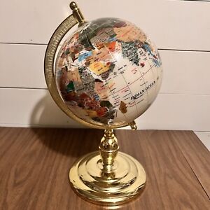 Tabletop World Globe Cream With Inlaid Gemstone Desktop Globe 16 Tall Gold Base