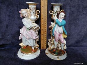 Antique C18th C19th Pair Of Fine Quality 22cm Porcelain Candle Sticks Holders