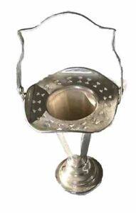 Silver Brides Maid Ring Flower Basket Pierced Rim And Greek Key Handle 6 