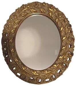 Vintage Ornate Carved Gilt Wood Oval Mirror 14 H