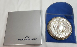 Vintage Wallace Silversmith Sterling Silver Compact Mirror Original Pouch Box
