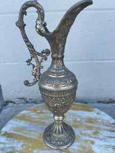 Heavy Ornate Antique Solid Brass Pitcher Ewer Wine Water Pot 15 