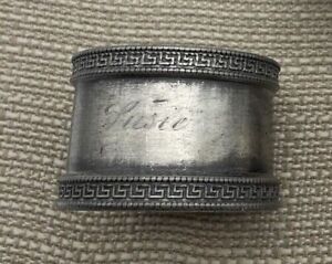 Antique Greek Key Silverplate Napkin Ring Susie Name Engraving