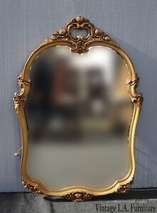 Vintage French Provincial Solid Wood Gold Ornate Wall Mantle Mirror