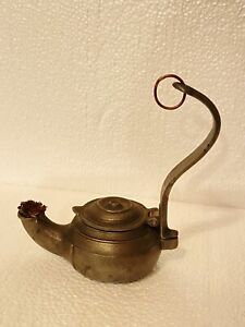 Antique Primitive Pewter Whale Oil Hanging Betty Lamp Marked