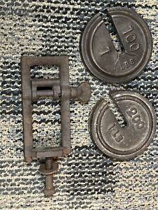 Vintage Hanging Platform Scale Misc Parts Weights Slotted Old Cast Iron Produce