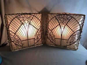 Magnificent French Pair Of Art Deco Style Wicker Wall Lights Sconces