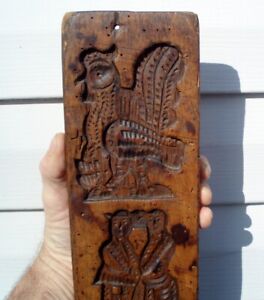 Very Early Large Primitive Antique German Dutch Hand Carved Wooden Cookie Mold