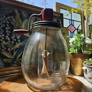 Antique Dazey Red Rectangular Butter Churn 80 Glass Jar Wood Paddle 10 1931