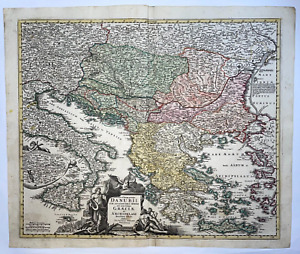 Danube River 1710 Johann Baptist Homann Large Antique Engraved Map 18th Century
