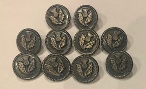 Vintage Scottish Thistle Metal Shank Buttons Set Of 10