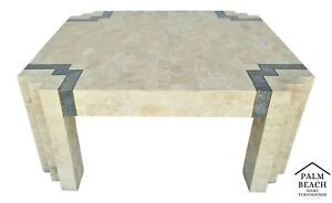 Mcm Maitland Smith 2 Tone Tessellated Stone Brass Inlay Coffee Cocktail Table