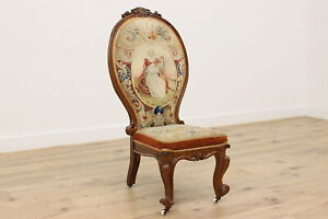 Victorian Antique Slipper Chair Harp Petit Point Tapestry 45952