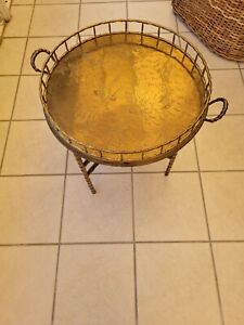 Brass Bamboo Tray Table With Handles Folding Brass Base Legs