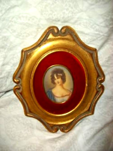 Miniature Portrait Painting French Lady Portrait On Celluloid Antique Vintage