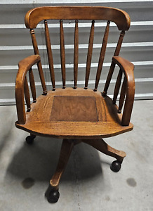 Doerner Faultless Riverside Vintage Antique Oak Rolling Office Chair Read Look 