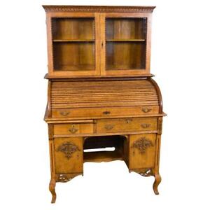 Antique Victorian Oak Macy Secretary Roll Top Desk Rare 22002