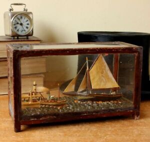 Antique French Ship In A Box Diorama Handmade Boat Scene Scratch Built Model