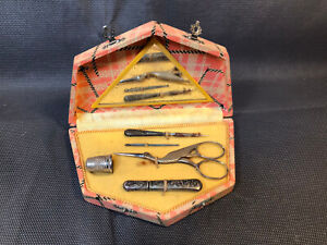 Antique Small Kit Sewing Boxset Vintage Dice In Sewing Scissors Pin