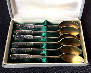 Very Beautiful Russian Soviet 875 Silver Set Tea Spoons Exquisite Silverware