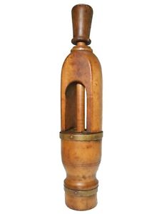 19th C French Antique Lathe Turned Maple Oak Winery Glass Bottle Cork Press Tool