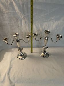Vintage Pair Sterling Silver Crown Candelabra Candlestick Holders Convertible