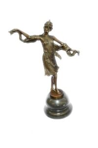 Art Nouveau Deco Gorgeous 1940 Dancer Bronze Sculpture Marble Base Statue