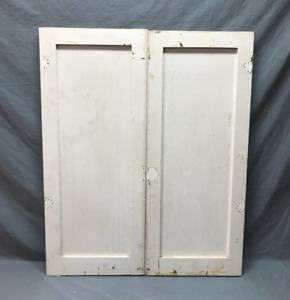 Pair Vintage Shabby White Wood Cupboard Cabinet Doors 15x37 Chic Old 672 24b