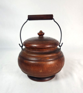 Antique 1850s David Pease Treenware American Treen Wood Acorn Sugar Bowl