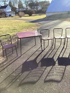 Vintage Cosco Mid Century Mod Atomic Red Folding Chairs Card Table Rare