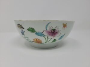 Antique Worcester Dr Wall Period Bowl C 1770 Flowers And Insects